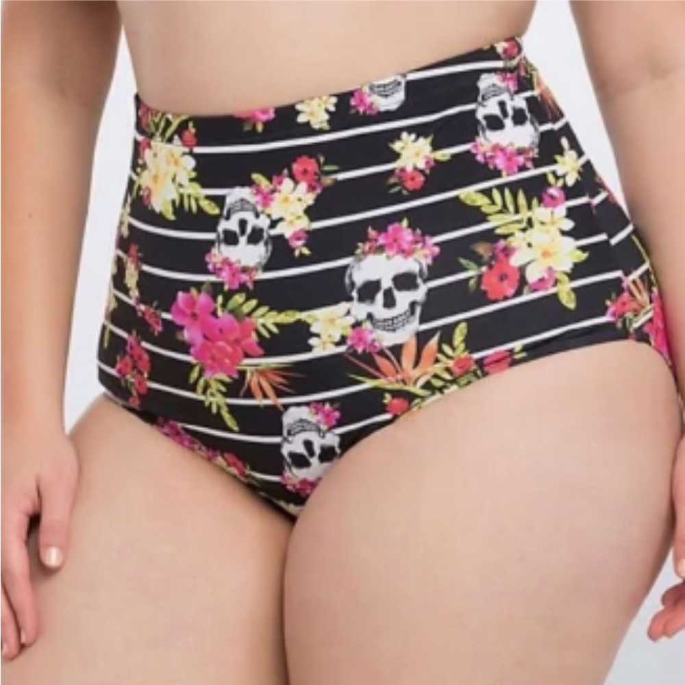 Floral Skull High-Waisted Bikini Bottom